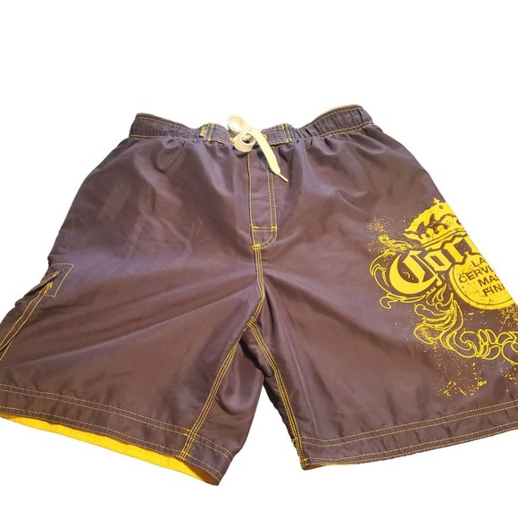 Corona Other - Corona Sz XL Mesh Lined Navy Yellow Swim Trunks Logo "La Cerveza Mas Fina"